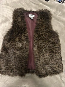 EUC old Navy Girls LARGE 10-12 Faux Fur Brown Leopard Print Vest - Picture 1 of 5