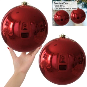 8in Red Christmas Balls Shatterproof Plastic for Indoor Outdoor Holiday Decor - Picture 1 of 6