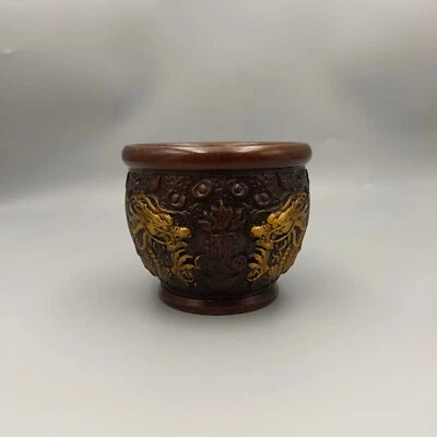 Red copper gilded double dragon bronze cylinder - Image 1 of 4