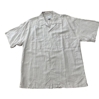 Poeta Moda Italian Silk Shirt Men L Tan Relaxed Loop Button Up Preppy Western L - Image 1 of 4