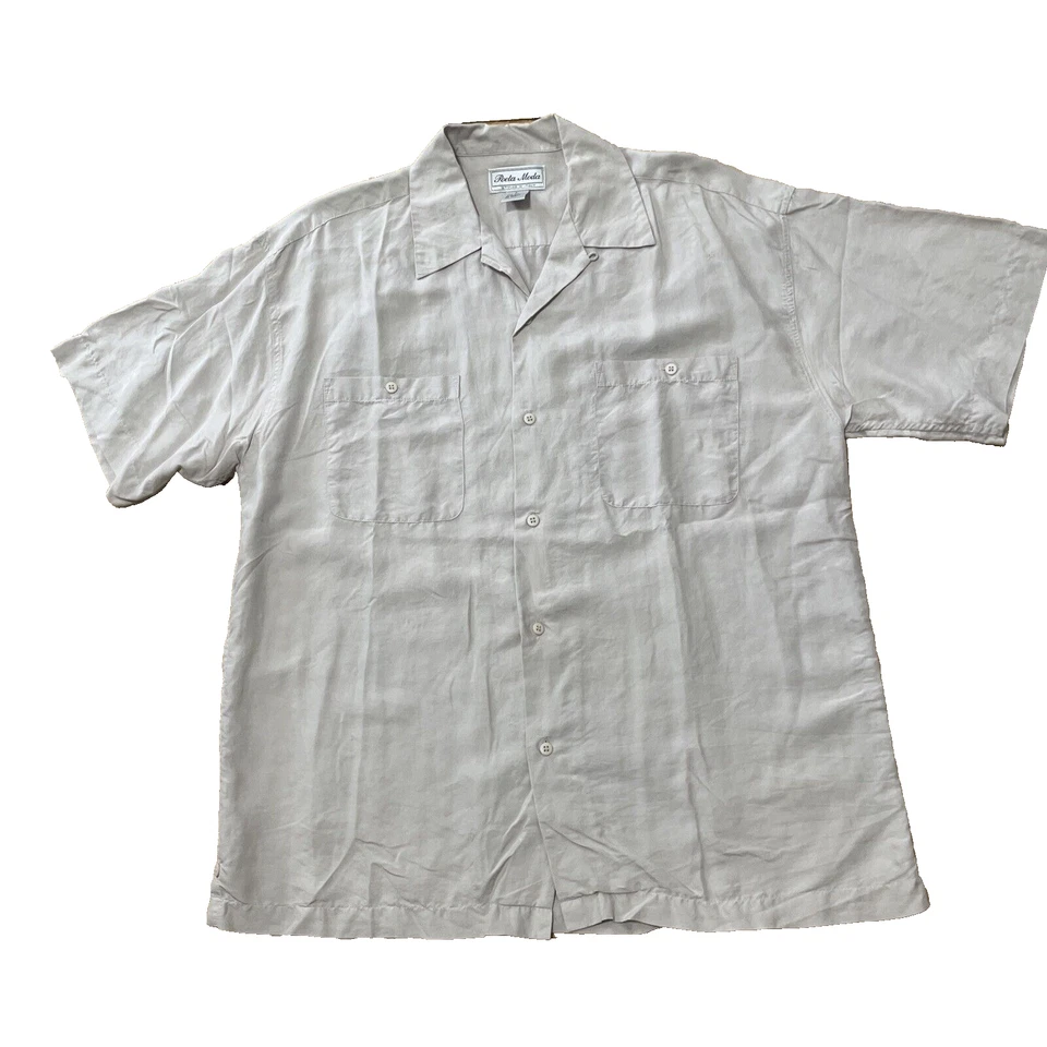 Poeta Moda Italian Silk Shirt Men L Tan Relaxed Loop Button Up Preppy Western L - Image 1 of 4
