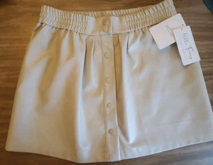 Hello Fancy DELUC Cream Stretch Waist Snap Front Pocketed Skirt sz L MSRP $76 - Picture 1 of 7