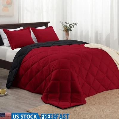 Red Comforter Set Queen Soft Lightweight Bedding Pillow Shams Machine Washable - Image 1 of 4