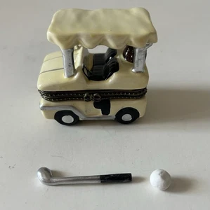 Golf Cart Hinged Ceramic Ring Trinket Box W/Golf Club & Ball Trinket - Picture 1 of 6
