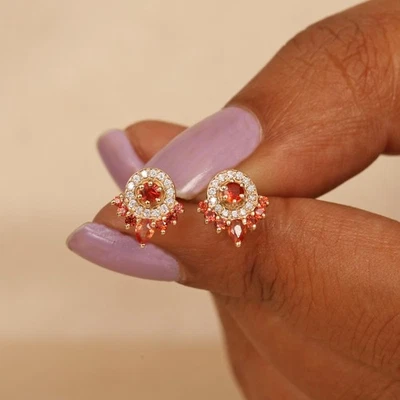 Brinco de safira laranja e moissanita, prata esterlina 925 presente para casamento - Imagem 1 de 4