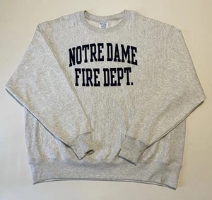 Notre Dame Fire Dept. Champion Reverse Weave Sweatshirt Gray Crew Neck Men's 2XL - Picture 1 of 21