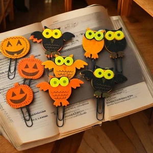 Halloween Owl Pumpkin  Paperclip Bookmark School Office Supply Set of 9 - Picture 1 of 5
