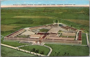 Postal vintage de Jackson, Michigan "PRISIÓN MÁS GRANDE DEL MUNDO" Kropp Linen / 1950 - Imagen 1 de 2