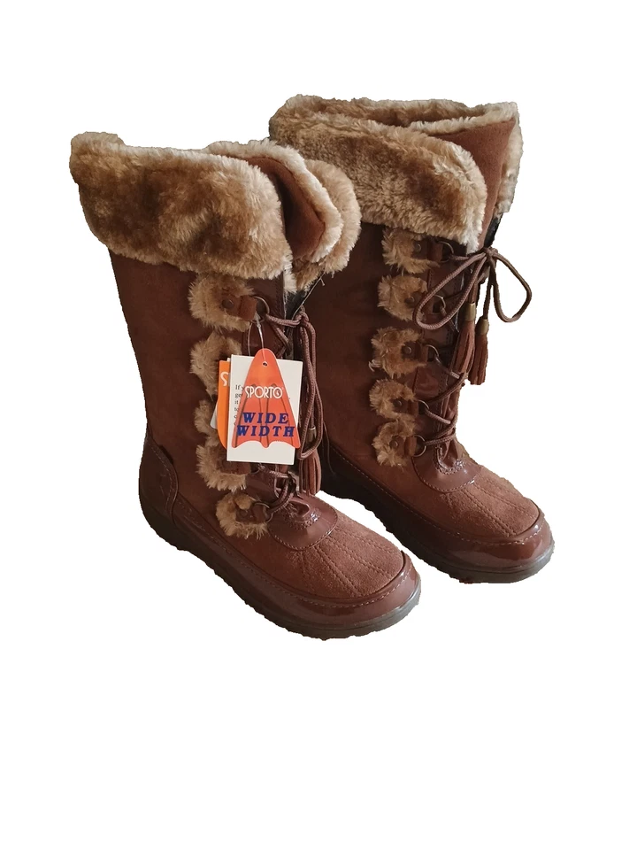 Sporto Retro Millie Chestnut Brown Suede Lace-up Winter Snow Knee Boots NEW 8 W - Image 1 of 4
