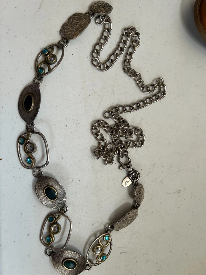 Cinturón Chico's Vintage Metal Plateado con Medallones Incrustados en Gemas Cadena Boho Foto 1 de 1