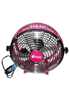 Fam Retro Portable Desk Fan with 2 Speeds Metal Hot Pink Home Office Cooling - Picture 1 of 4