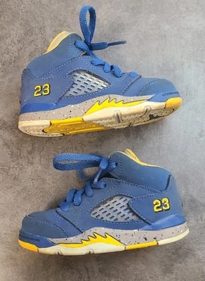 Boys Toddler Air Jordan Nike High Top Sneakers Blue Yellow Shoes Retro 23... - Image 1 of 4