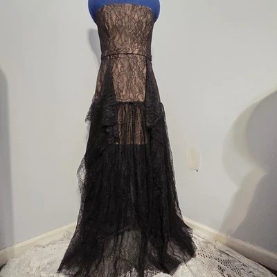 BCBG MaxAzria Strapless Black Lace Gown Size 10 - Image 1 of 4
