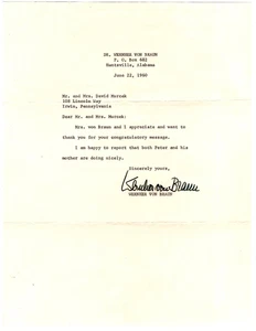 Wernher Von Braun Signed Letter 1960 w Envelope Autograph Pioneer Space Program - Picture 1 of 2