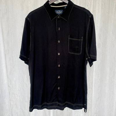Nat Nast Men's Button Up Shirt XL Black Lyocell Silk Blend Short Sleeve Collared - Image 1 of 4