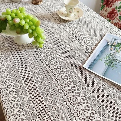 Chic Linen Like Table Cover with Tassels and Lines for Living Room Use - Image 1 of 4