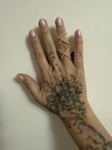 nOir Schmuck Damen zweiteiliger X-Ring mit klaren Steinen & goldfarbenem Schaft NEU! - Bild 1 von 7