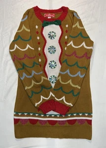 33 Grad Pulloverkleid Damen klein Lebkuchen hässlich Weihnachten Pailletten Schleife - Bild 1 von 6