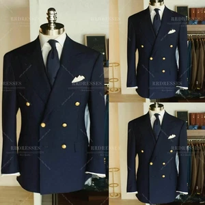 Black Men's Suits 2Pcs Business Peak Lapel Jacket Pants Workwear Formal Tuxedo - Picture 1 of 17