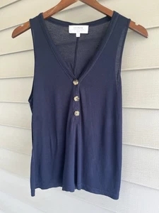 La Ligne Charlie Navy Blue Tank Top Buttons Silk Blend V Neck Women Size Small - Picture 1 of 12