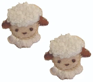 Weißes Schaf Lamm Patch bestickt mit Chenille Ausschnitt Bügelbild Aufnähen 2 Stück - Bild 1 von 4