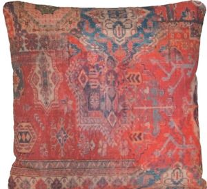Rug Cushion Cover Oriental Kilim Printed Cotton Rusty Red Fabric 16" - 24"