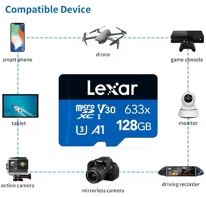 Lexar 128GB Micro SD XC Class 10 A1 U3 Memory Card For Dash Cam - Picture 1 of 4