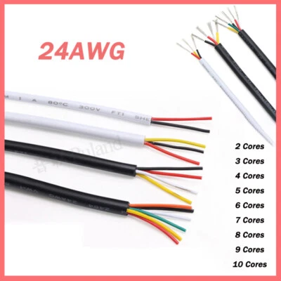Flexible 2-10 Core Multicore Cable 24AWG Black White Signal Power Data Car Wire - Image 1 of 4