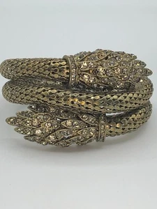 Bracciale maglia avvolgente catena tono oro strass serpente sonaglio vintage - Foto 1 di 6