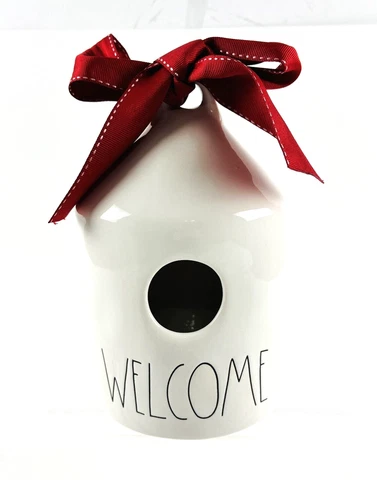 Rae Dunn Ceramic Birdhouse Bee Welcome White Round 8in tall Artisan Collection Cover