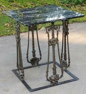 Victorian Cast Iron Table Gothic Face Grotesque Marble Top Architectural Salvage