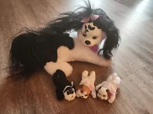 Puppy Surprise White Black Mom & 3 Puppies babies glitter 2 girls 1 boy lot dogs - Picture 1 of 10