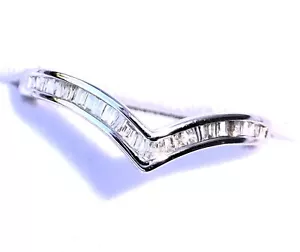 9ct White Gold & 0.25ct Baguette Diamond Channel Set Wishbone Ring, Size N1/2 - Picture 1 of 12