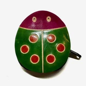 Shantiniketan Hippie Bohemian India Hand Painted Leather Ladybug Coin Purse B - Picture 1 of 1