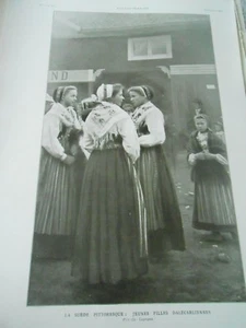Illustration La Suède Pittroresque Jeunes filles Dalécarliennes Print 1908 - Imagen 1 de 1