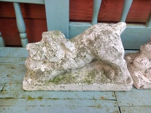 Pair Of Vintage Mid Century Concrete Stone Garden Statue Ornament Playful Dogs - Picture 1 of 5