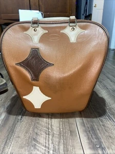 60s VTG RETRO ATLANTIC BOWLING BALL BAG TAN BROWN LEATHER SOLID - Picture 1 of 7