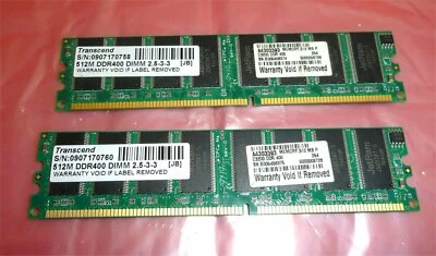 1GB(2x512MB) Transcend 0907170758 DDR400 Dimm Desktop Memory - Image 1 of 2