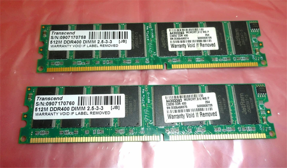 1GB(2x512MB) Transcend 0907170758 DDR400 Dimm Desktop Memory - Image 1 of 2
