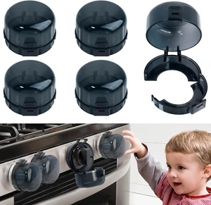 Gas Stove Knob Safety Covers Baby Proofing Oven Child Press Locks 5 Pack Black - Picture 1 of 1