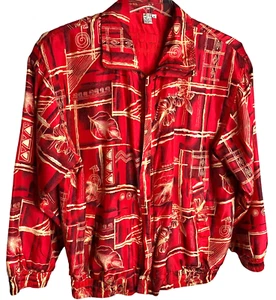 Vintage Fuda International Womens Red Silk Ethnic Floral Bomber Jacket Size M - Picture 1 of 9