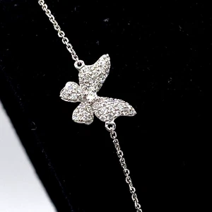 18K Weißgold Armband 0,23 kt natürlicher Diamant Schmetterling Charm UK punziert - Bild 1 von 14