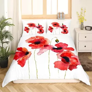 Watercolor Flower Comforter Cover Full,Poppies Wildflowers Nature Meadow Pain... - Picture 1 of 7