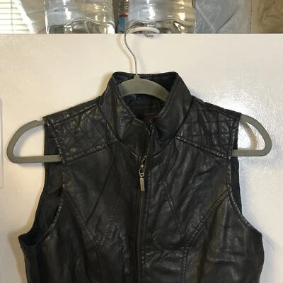 Chaleco Yoki Mujer Imitación Cuero Chaqueta M Negro Cremallera Completa Bolsillos Acolchado Foto 1 de 4