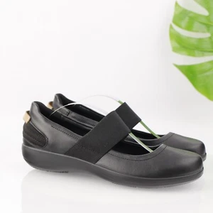 Hotter Womens Heather Mary Jane Shoe Size 8 Black Leather Slip On Comfy Flat - Picture 1 of 16