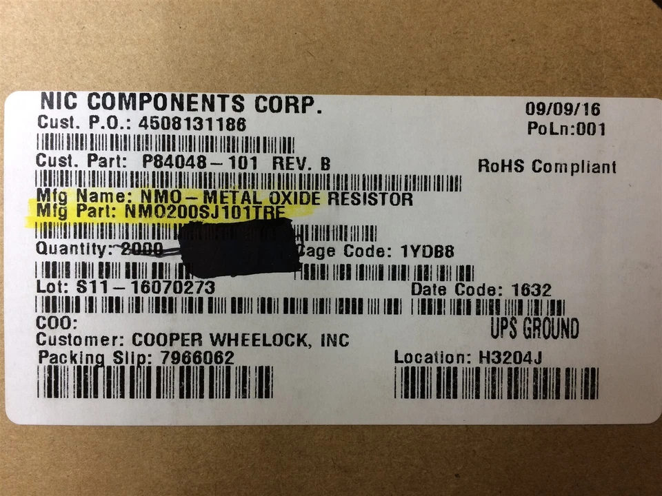 NMO200SJ101TRF NIC COMPONENTS RES 2W 100 OHM 5% ROHS AXL TH 100 PIECES - Image 1 of 1
