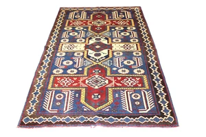 Tribal Wool Handmade Geometric Southwestern Carpet Living Room Kazak 4 x 6 Blue - Picture 1 of 5