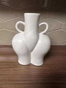 Love Handles Vase 9” Tall Unmarked White 2 Handles Bellybutton Hips - Picture 1 of 12