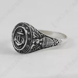 WW2 US NAVY WAVES RING - Repro American Naval Nautical Silver Jewellery Anchor - Picture 1 of 2