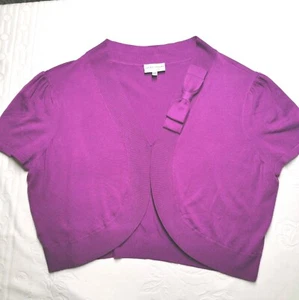 Womens Laura Ashley Crop Cardigan Size 20 Magenta Thin Knit Short Sleeve Bolero - Picture 1 of 11